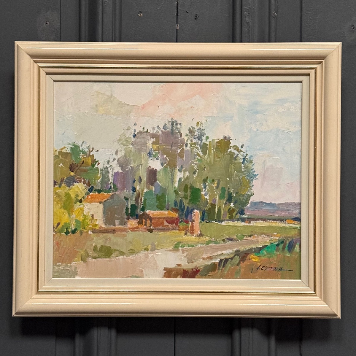 Huile sur toile par A. Egeenia paysage du Sud XXe -photo-2