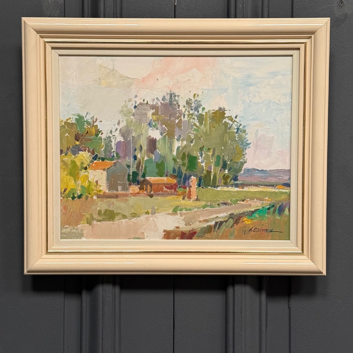 Huile sur toile par A. Egeenia paysage du Sud XXe 