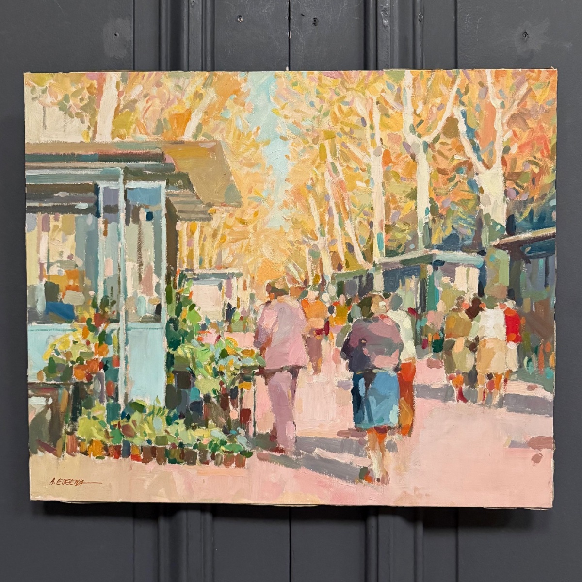 Oil On Canvas: "the Flower Market In Nice" By A. Eugenia, 20th Century-photo-2