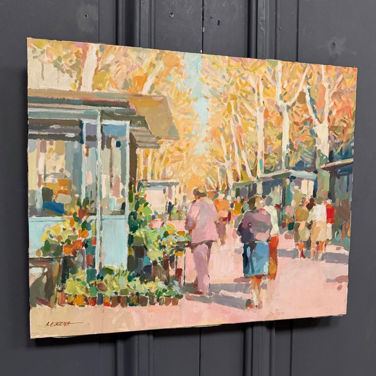 Oil On Canvas: "the Flower Market In Nice" By A. Eugenia, 20th Century-photo-3