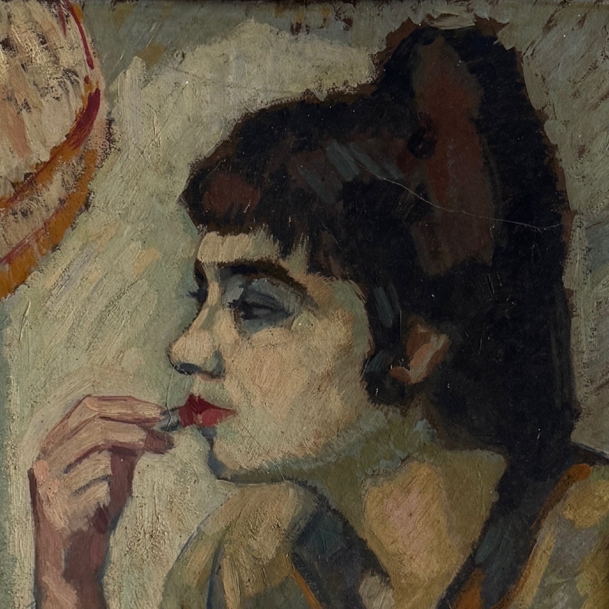 Huile sur carton par Deverty femme au rouge à lèvres vers 1900-1930-photo-4