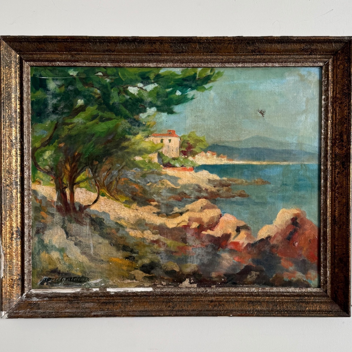 Huile sur toile la Pointe de Bacon à Antibes par M. Desgardins-photo-2