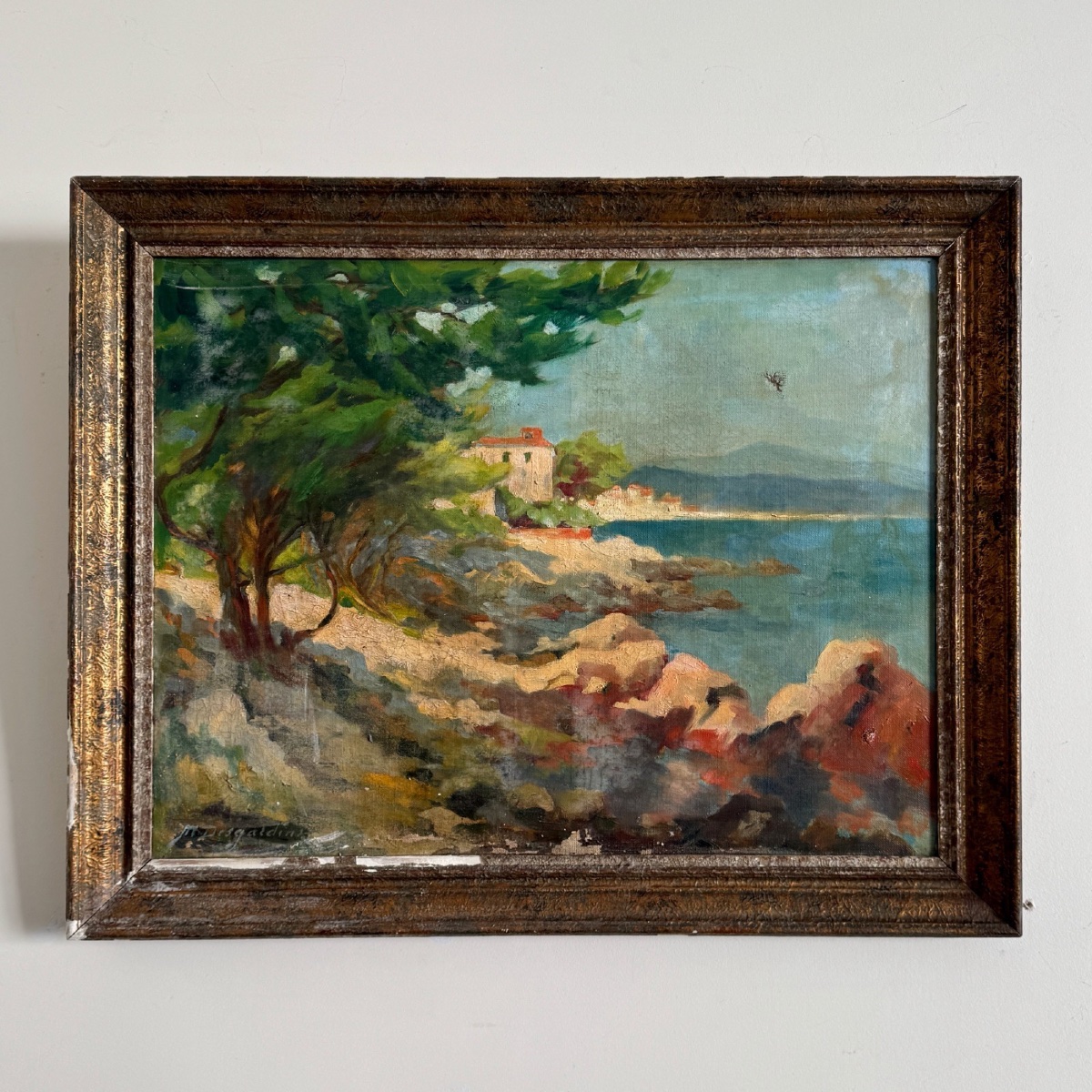 Huile sur toile la Pointe de Bacon à Antibes par M. Desgardins