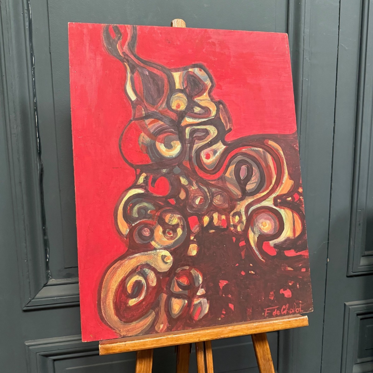 Oil On Cardboard, Modern Composition By François De Chabot, 1960–70 -photo-2