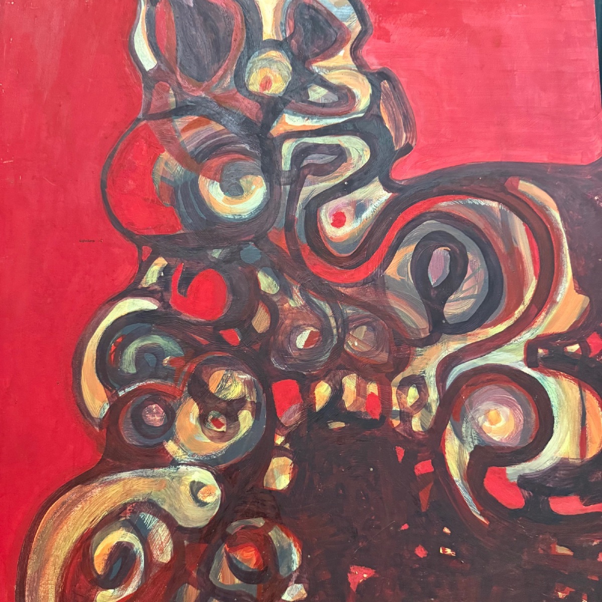 Oil On Cardboard, Modern Composition By François De Chabot, 1960–70 -photo-4
