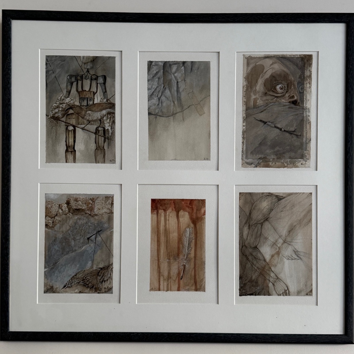 Suite de 6 dessins aquarelles surréalistes par Roland Deville XXe-photo-2
