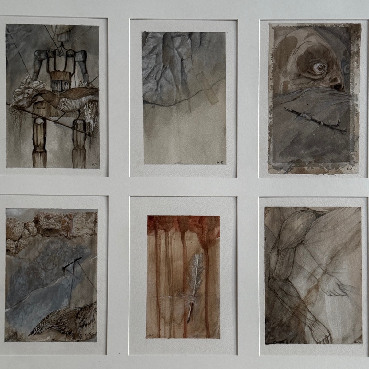 Suite de 6 dessins aquarelles surréalistes par Roland Deville XXe-photo-3