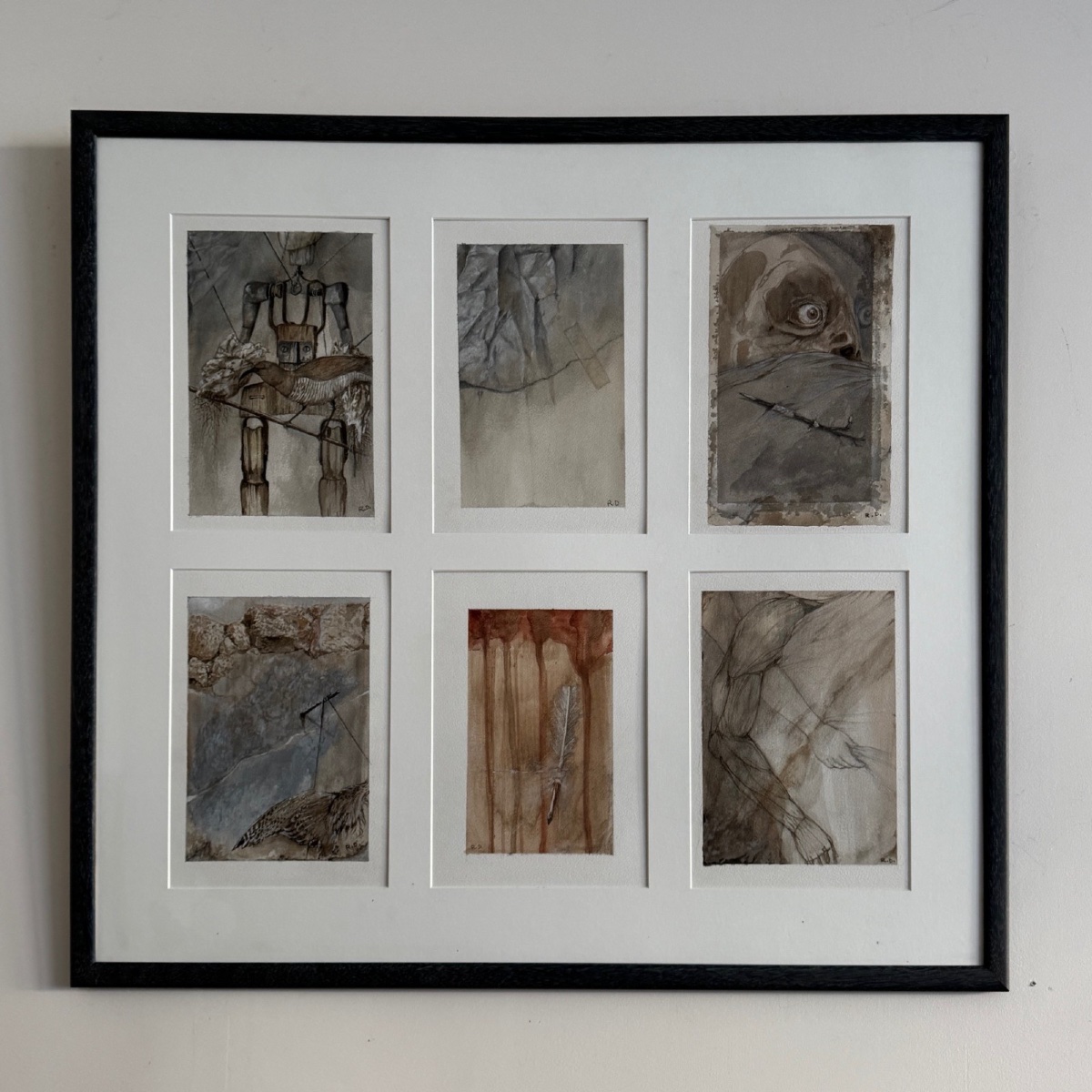 Suite de 6 dessins aquarelles surréalistes par Roland Deville XXe
