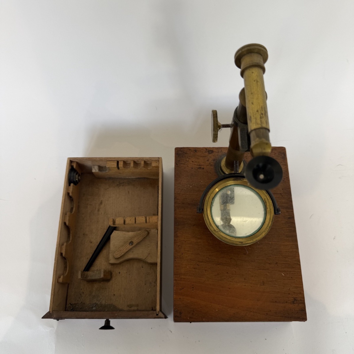 Antique Brass Microscope In A Mahogany Case, 19th Century, Mx123-photo-1