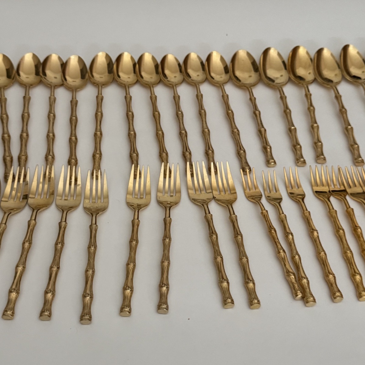 Lot de couverts vintage Oxford Hall Japan dorés manches imitation bambou -photo-3
