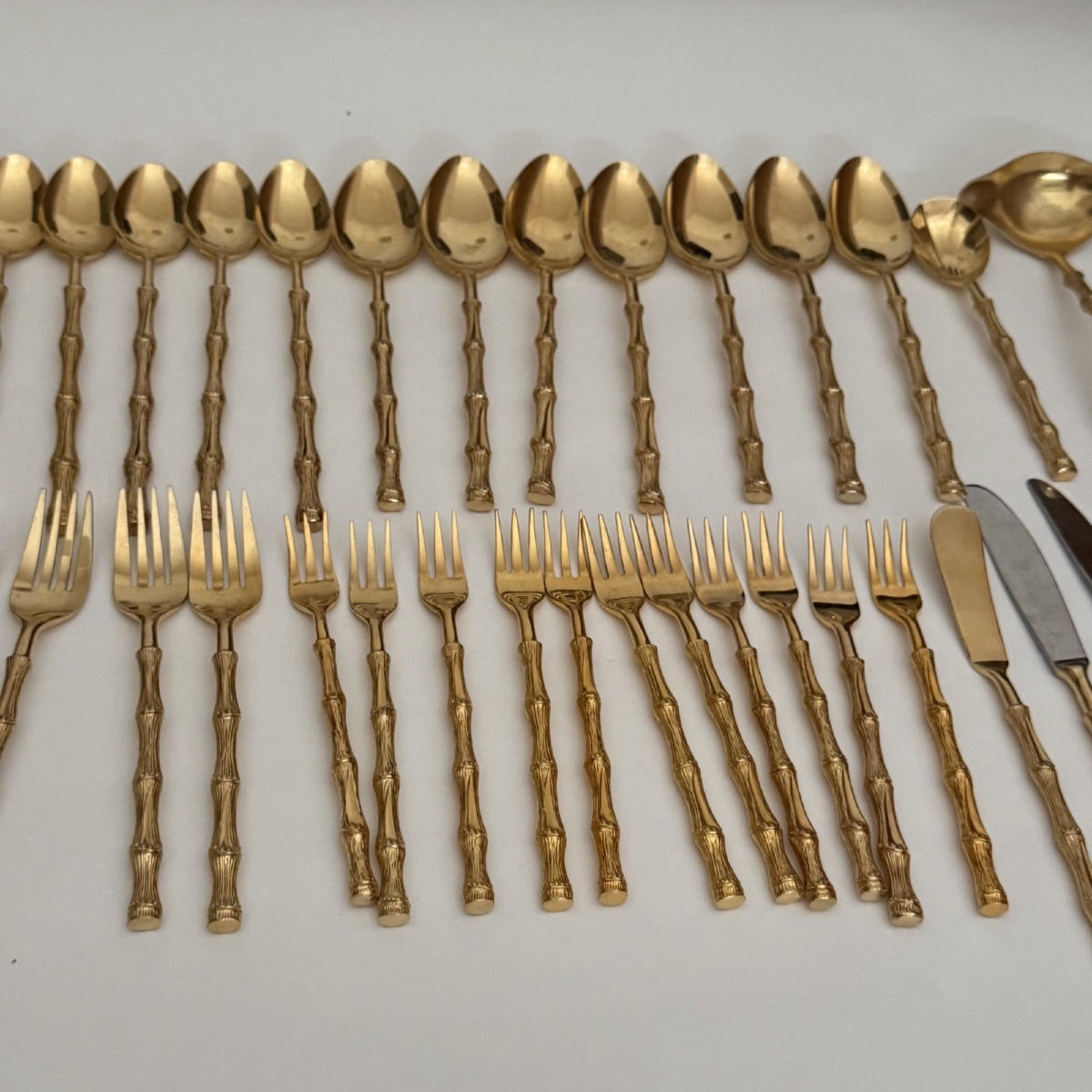 Lot de couverts vintage Oxford Hall Japan dorés manches imitation bambou -photo-4