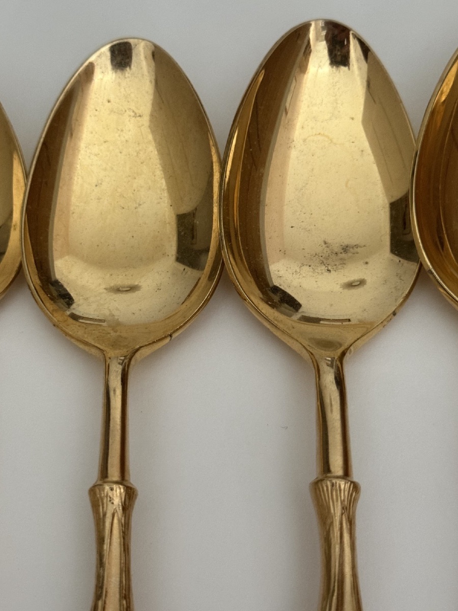 Lot de couverts vintage Oxford Hall Japan dorés manches imitation bambou -photo-3