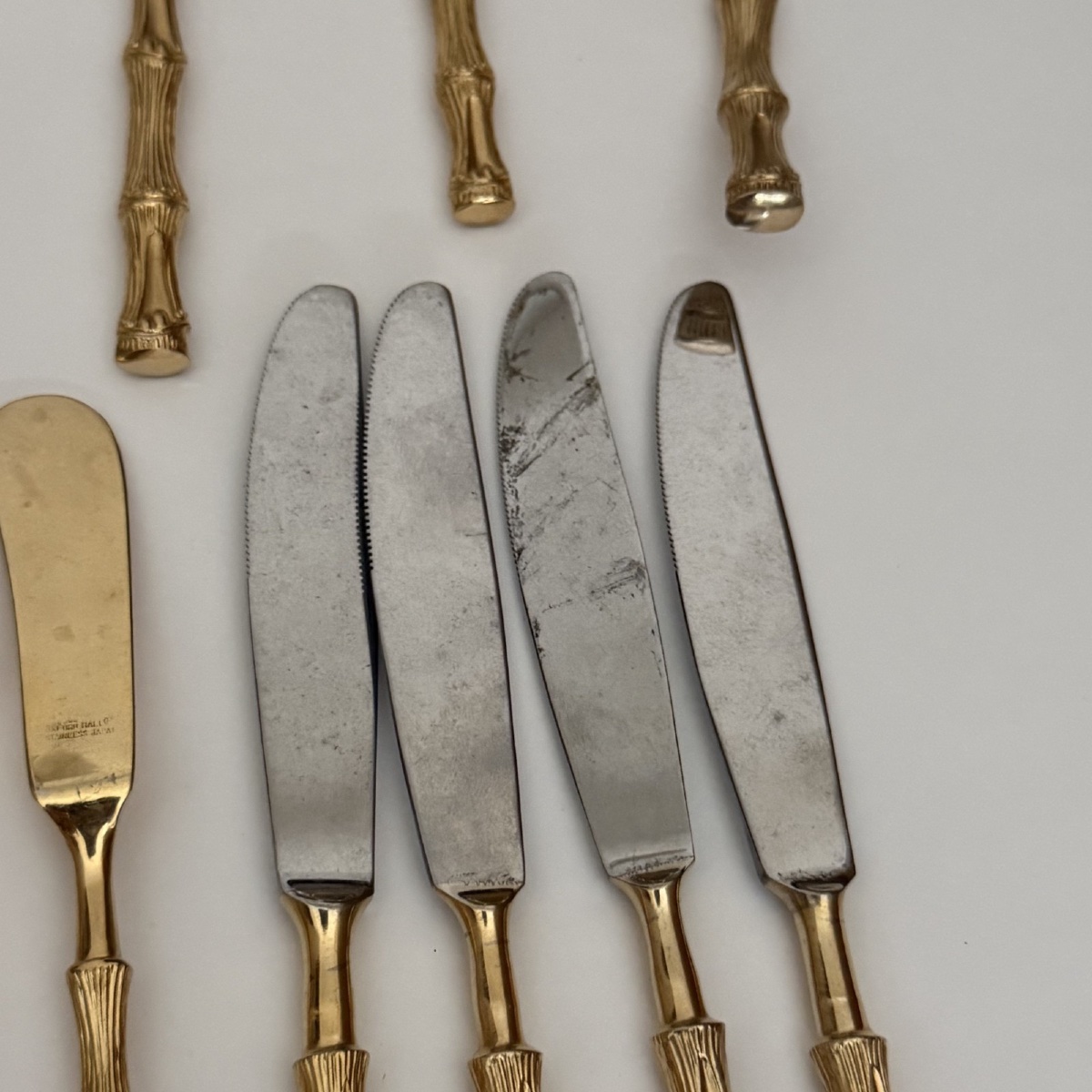 Lot de couverts vintage Oxford Hall Japan dorés manches imitation bambou -photo-4