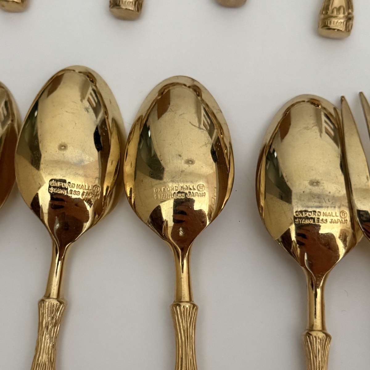 Lot de couverts vintage Oxford Hall Japan dorés manches imitation bambou -photo-7