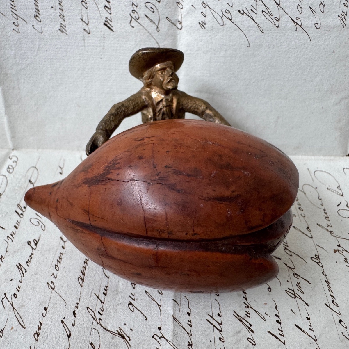 Early 19th-century Bronze Sculpture Of A Sailor Pushing A Mango Made Of Corozo 