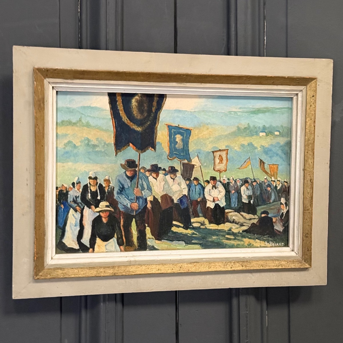 Huile sur carton par A. briand XXe scène de pardon 1930-photo-2