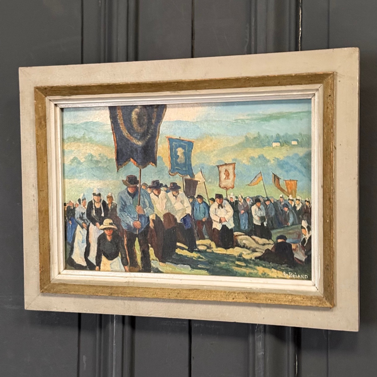Huile sur carton par A. briand XXe scène de pardon 1930-photo-3
