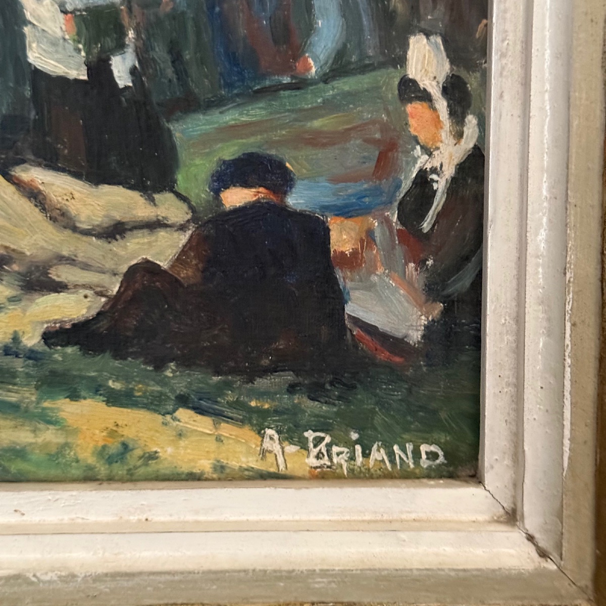 Huile sur carton par A. briand XXe scène de pardon 1930-photo-4