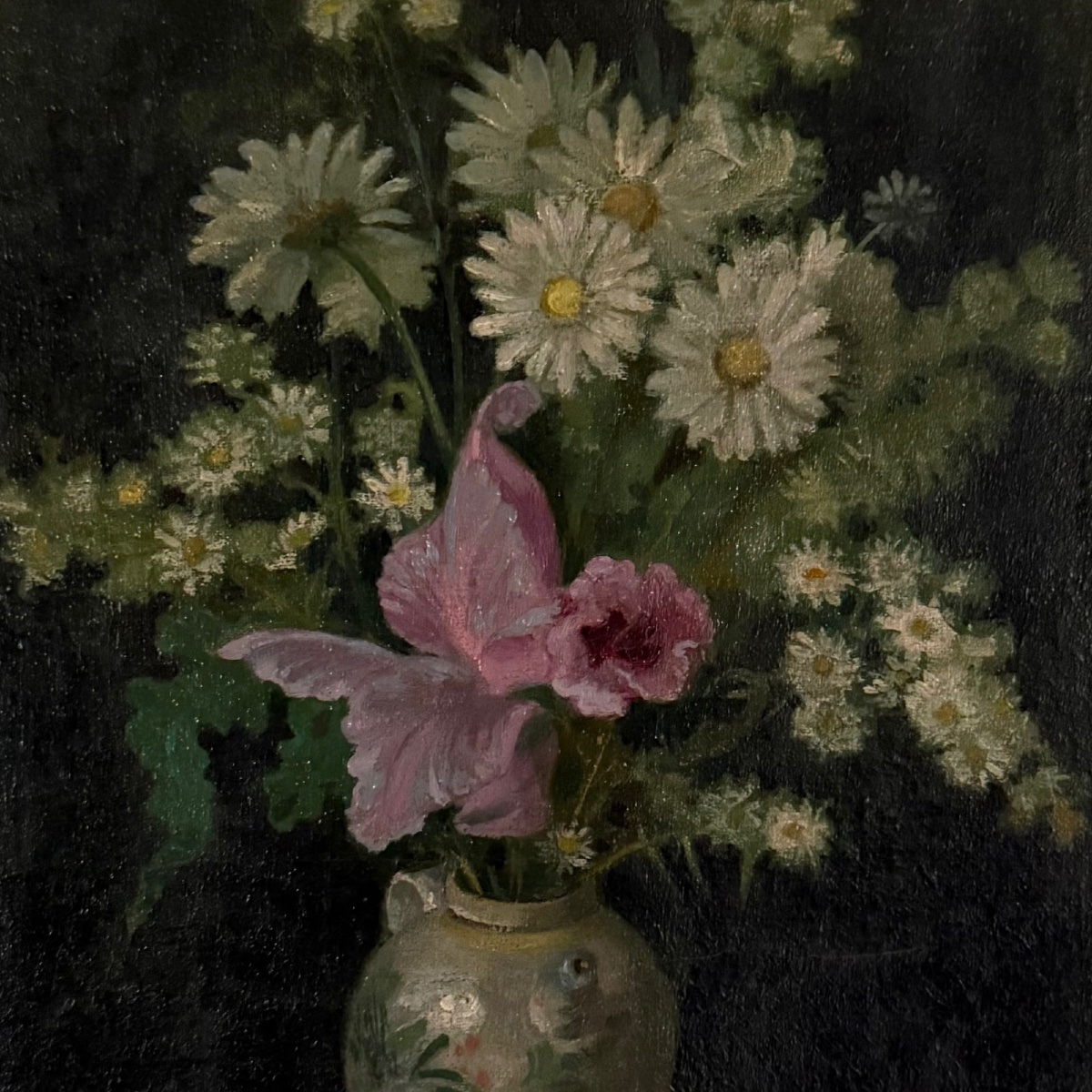 Huile sur toile par H. Bert nature morte bouquet de fleurs fin XIXe -photo-4