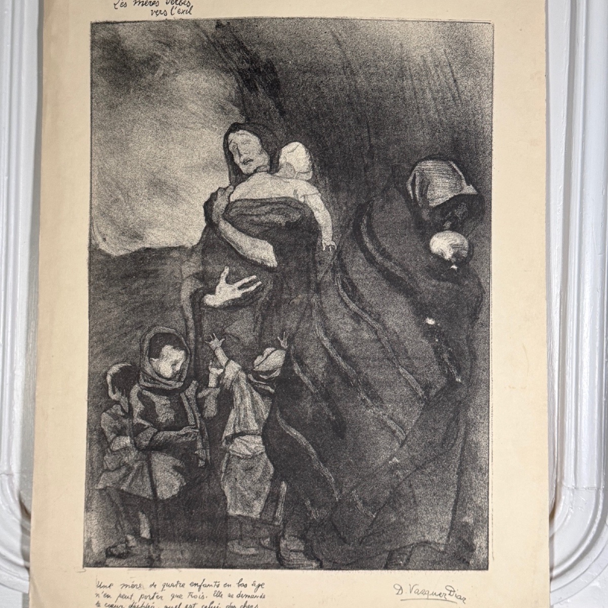 Gravure contresignée Les Mères Serbes vers l'exil par Daniel Vazquez Diaz épreuve d'artiste