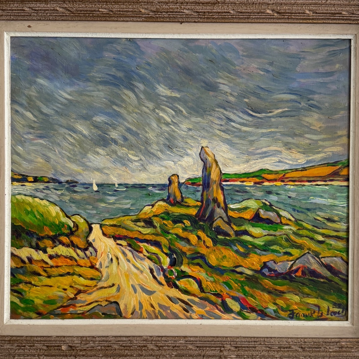 Oil On Canvas, *gulf Of Morbihan* By Franck Le Leach, 1953 -photo-3