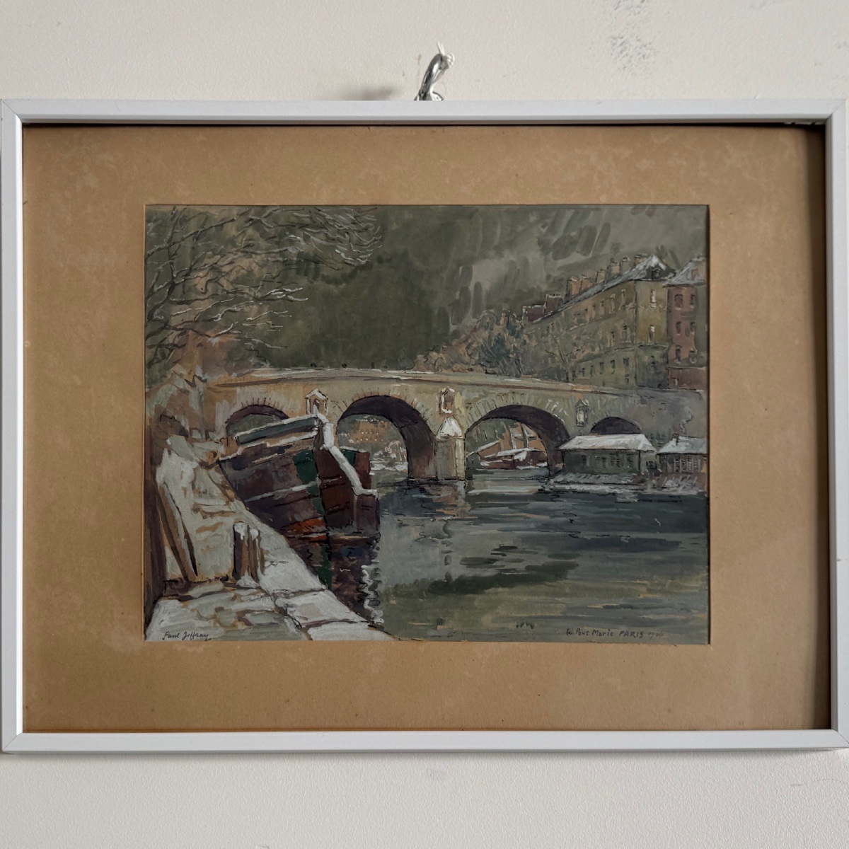 Watercolor On Paper By Paul Joffray, *le Pont Marie*, Paris, 1926-photo-2