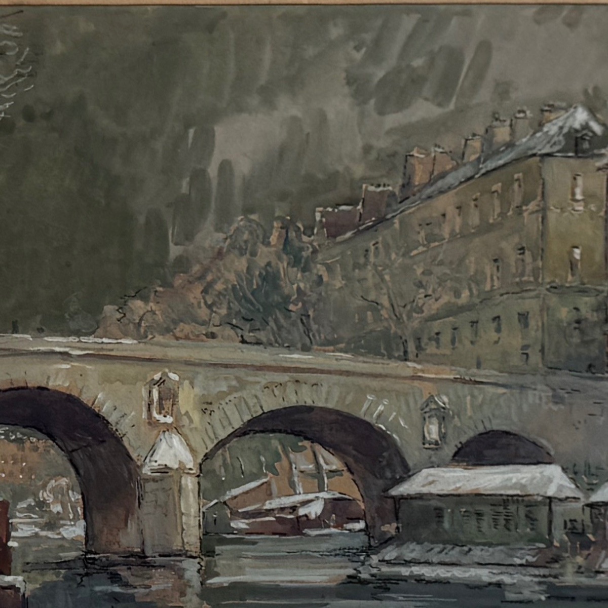 Watercolor On Paper By Paul Joffray, *le Pont Marie*, Paris, 1926-photo-4