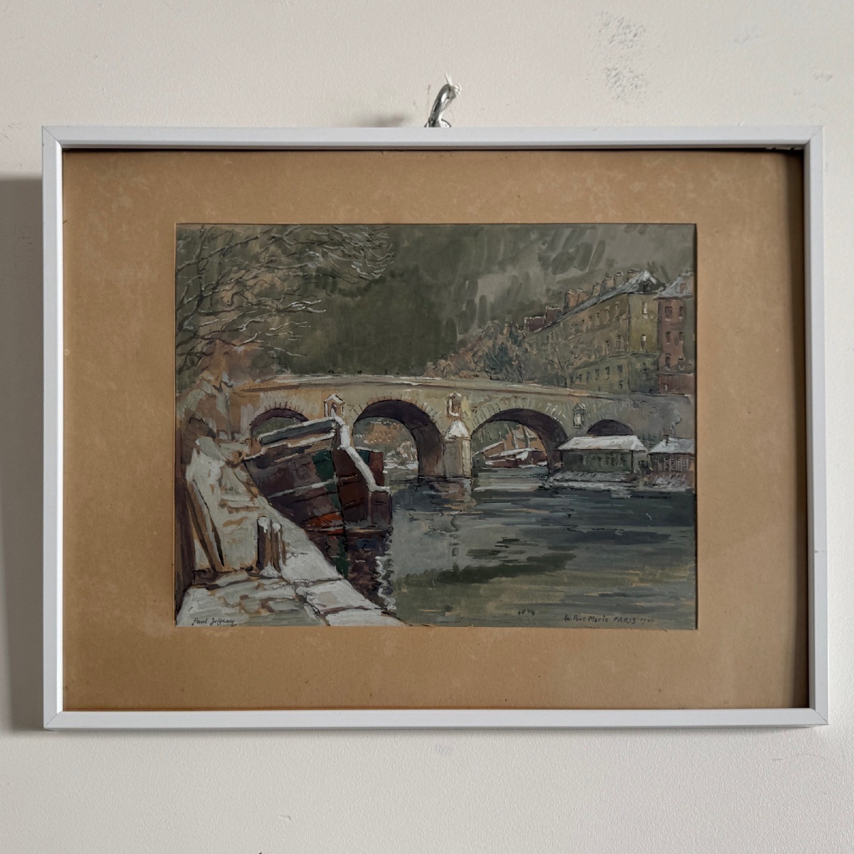 Watercolor On Paper By Paul Joffray, *le Pont Marie*, Paris, 1926-photo-5