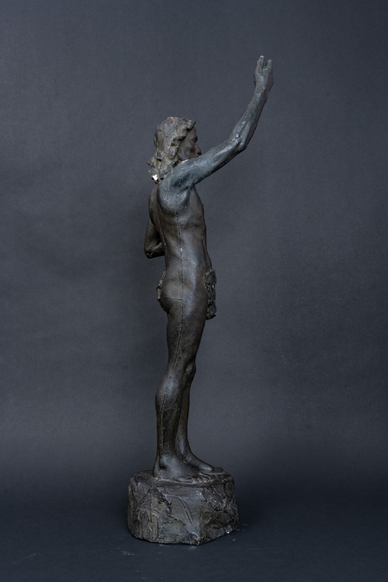 Statue plâtre d'atelier par Charles Filleul le Christ au bras levé-photo-1