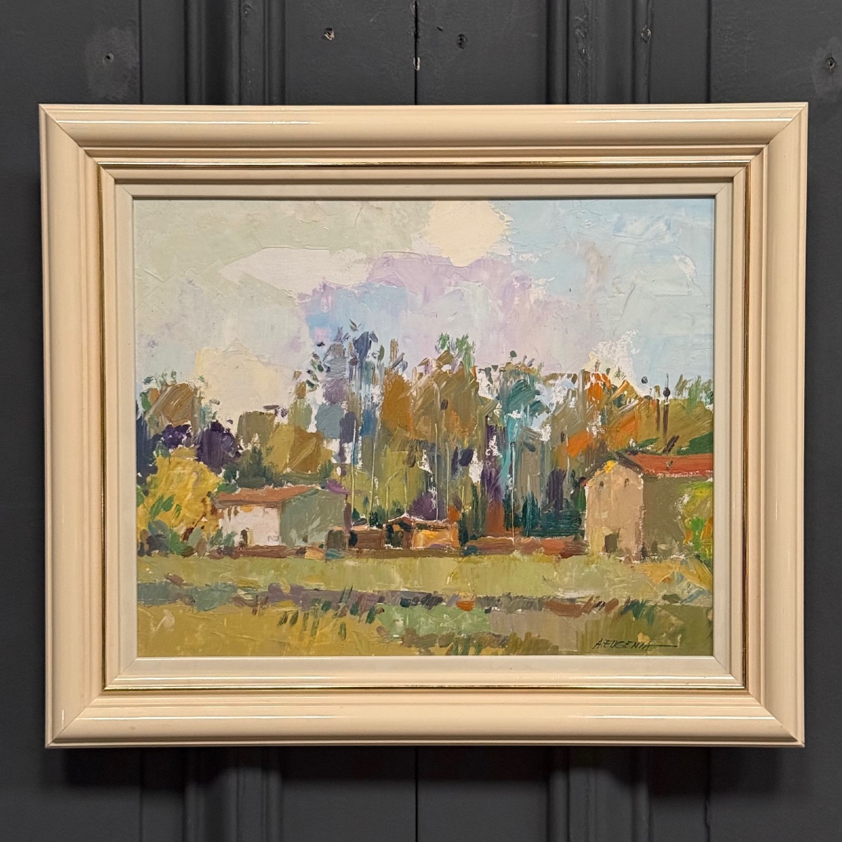 Huile sur toile par A. Eugenia XXe paysage du Sud 