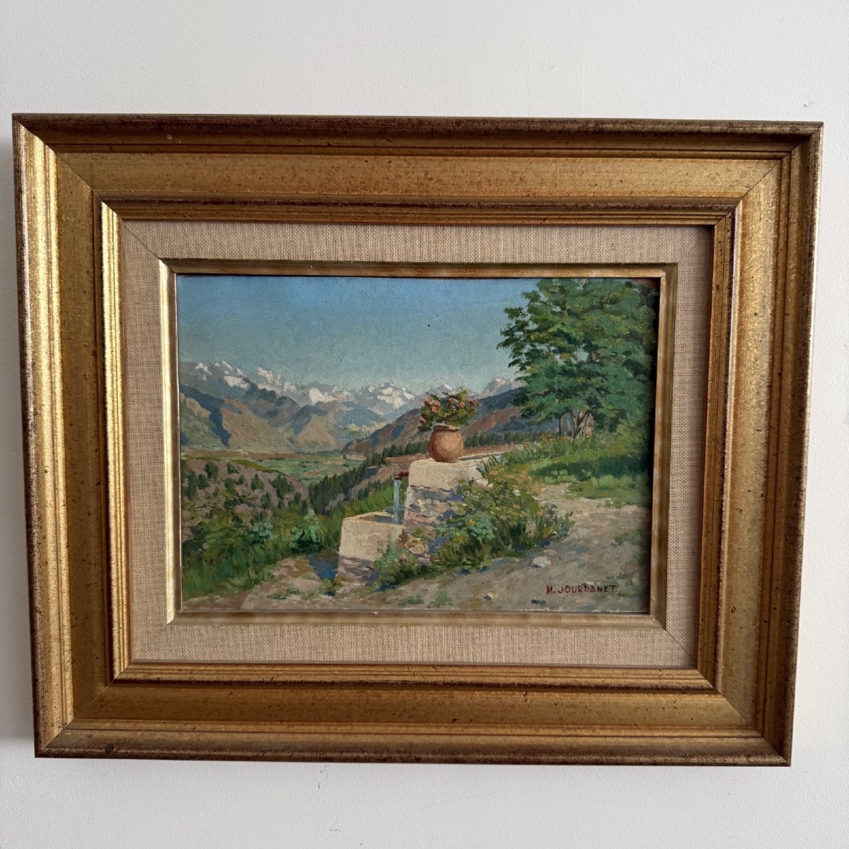 Oil On Panel By M. Jourdanet Depicting A Mountain Landscape