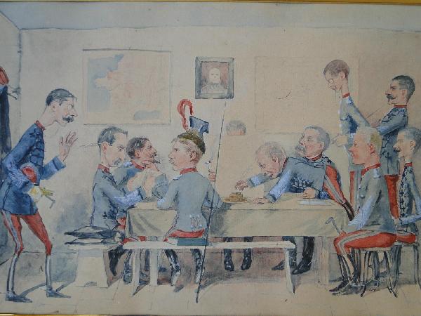 Aquarelle sur papier Caricature de Gressot Colonel de Lignières 2e régiment de Chasseurs-photo-2