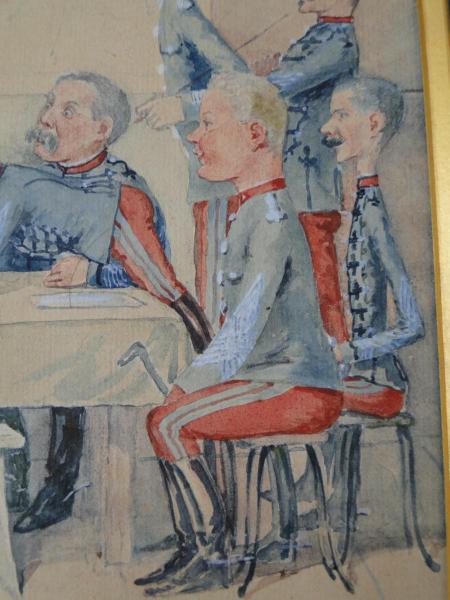 Aquarelle sur papier Caricature de Gressot Colonel de Lignières 2e régiment de Chasseurs-photo-5