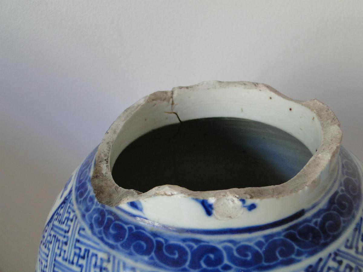 Grand Blue And White Vase China 19 Eme In State With The Dog Fo-photo-4
