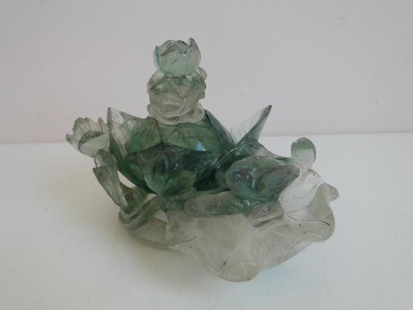 Fleur de lotus en quartz ou jade Chine Objet chinois sculpté -photo-2