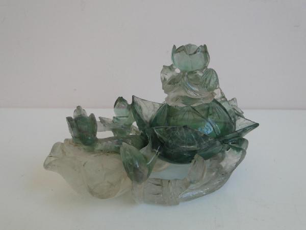Fleur de lotus en quartz ou jade Chine Objet chinois sculpté -photo-3