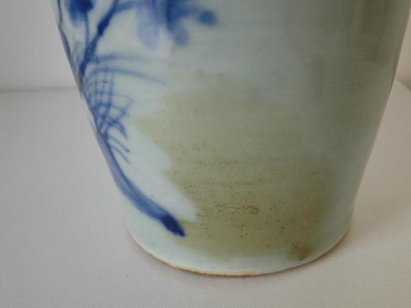 Vase bleu et blanc de Chine à décor ancien de feuillages -photo-3