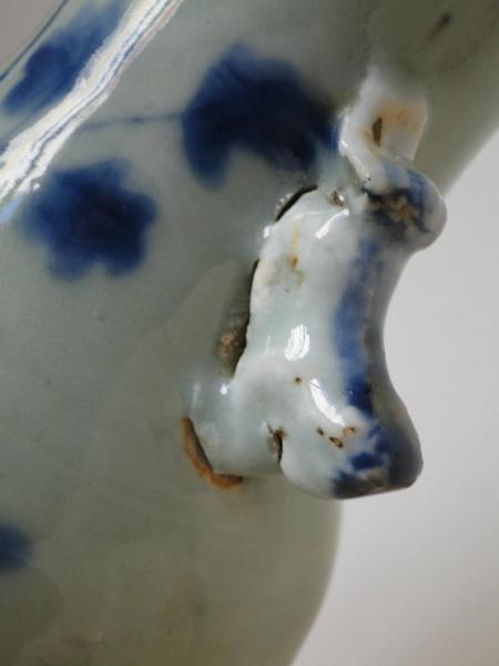Vase bleu et blanc de Chine à décor ancien de feuillages -photo-4