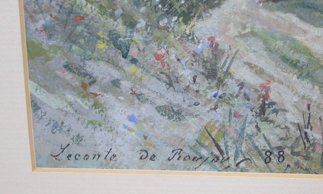 Watercolor Oil On Paper By Leconte De Roujou 1888 Landscape Park-photo-3