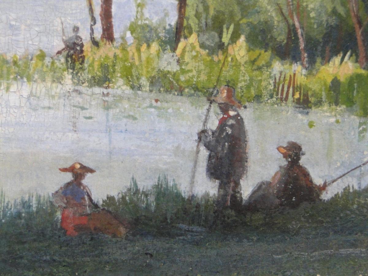 Watercolor Oil On Paper By Leconte De Roujou 1888 Landscape Park-photo-5