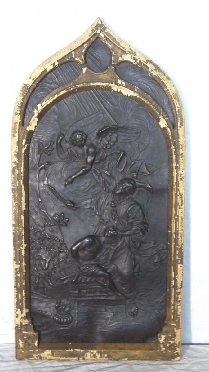 Cadre en cuir XIXe Gothique Scène religieuse