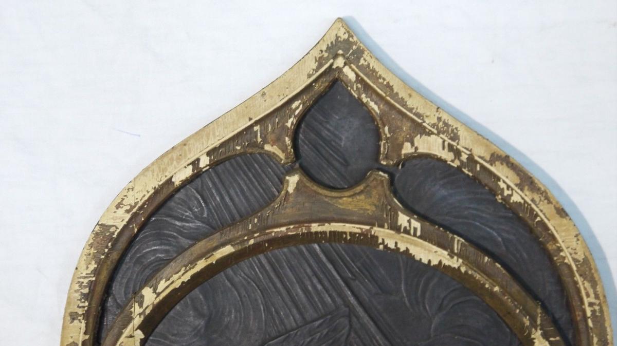 Cadre en cuir XIXe Gothique Scène religieuse-photo-3
