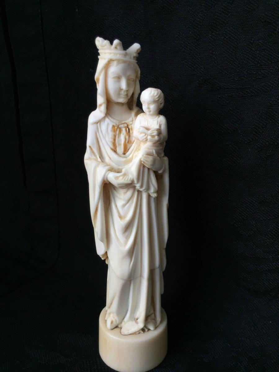 Vierge à l'Enfant XIXe Sculptée à la main-photo-2