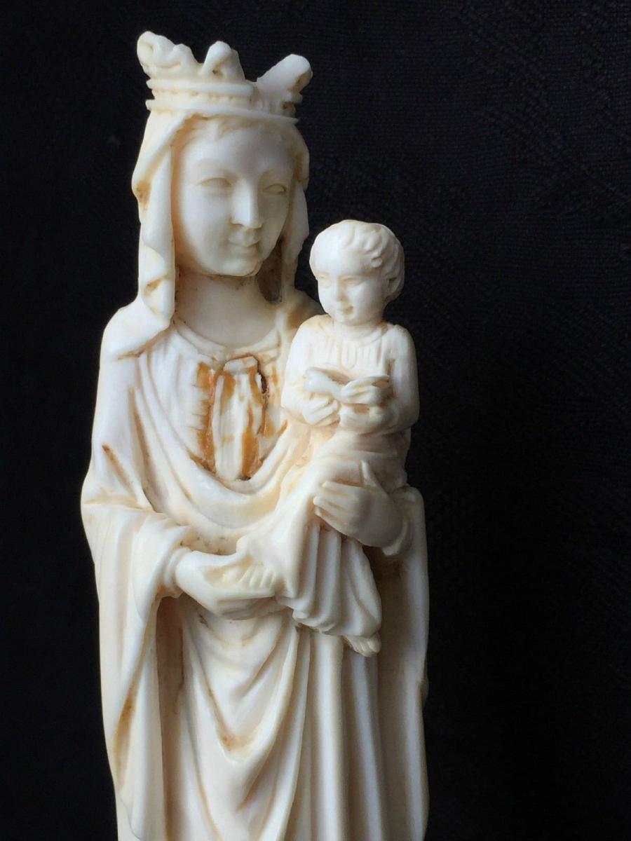 Vierge à l'Enfant XIXe Sculptée à la main-photo-3