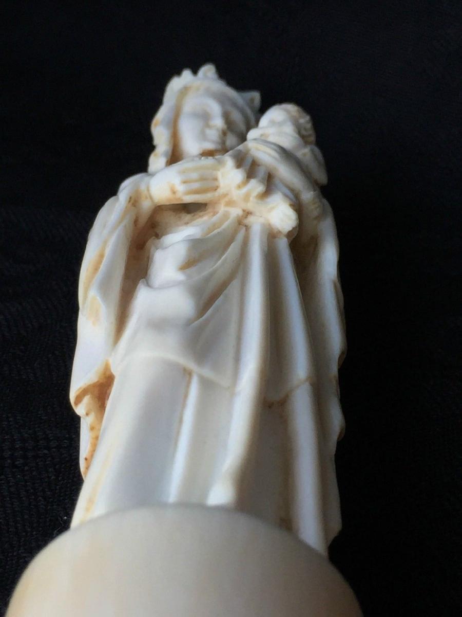 Vierge à l'Enfant XIXe Sculptée à la main-photo-5