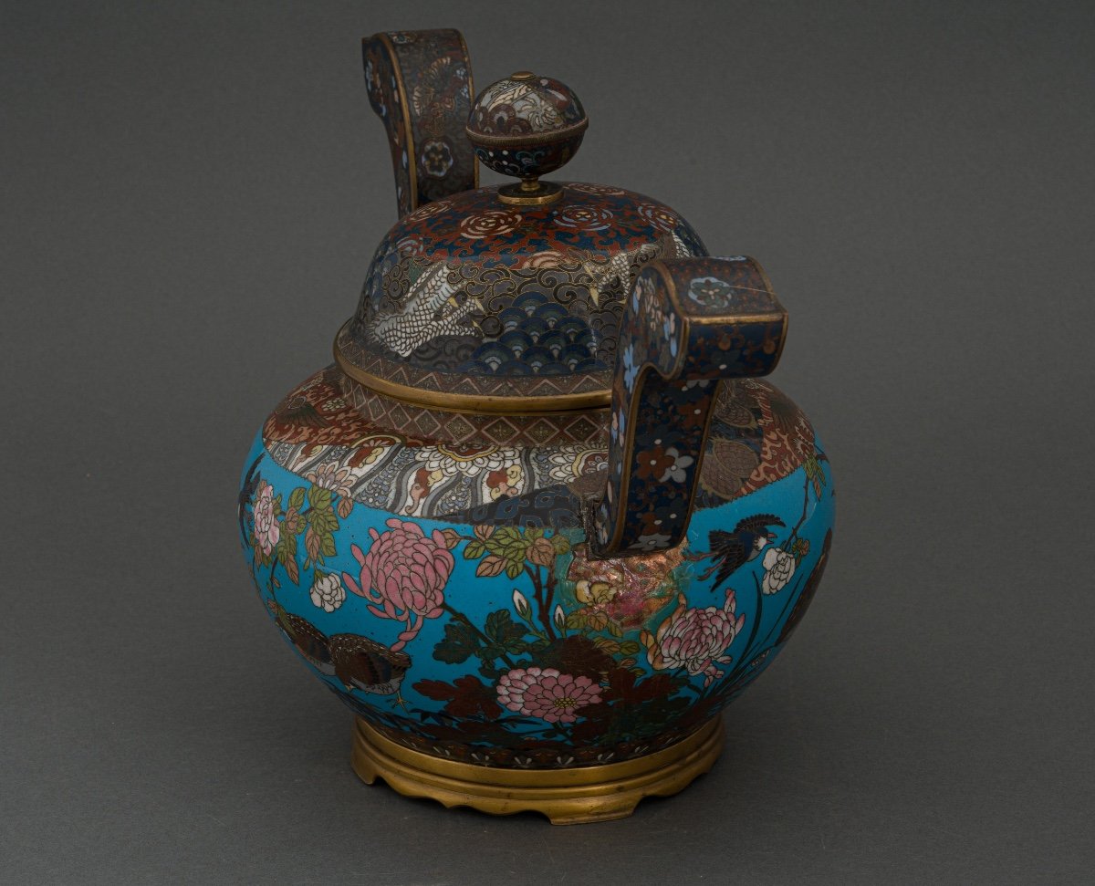 Brûle-parfum en cuivre à décor d'émaux cloisonnés Japon XIXe-photo-3