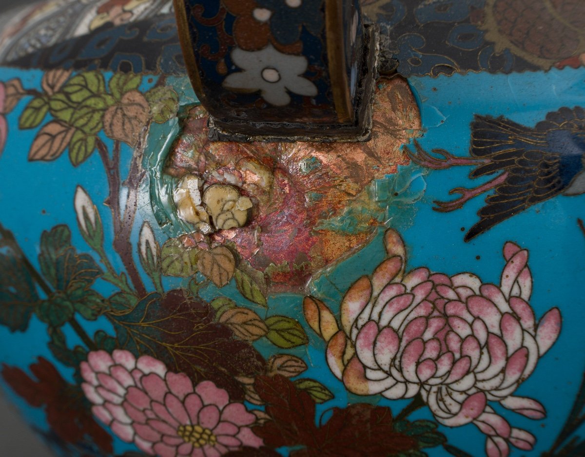 Brûle-parfum en cuivre à décor d'émaux cloisonnés Japon XIXe-photo-4