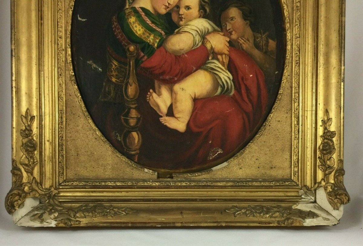 Oil On Canvas Virgin Al Child Madonna XIX Eme Resumption Of Raphael-photo-1
