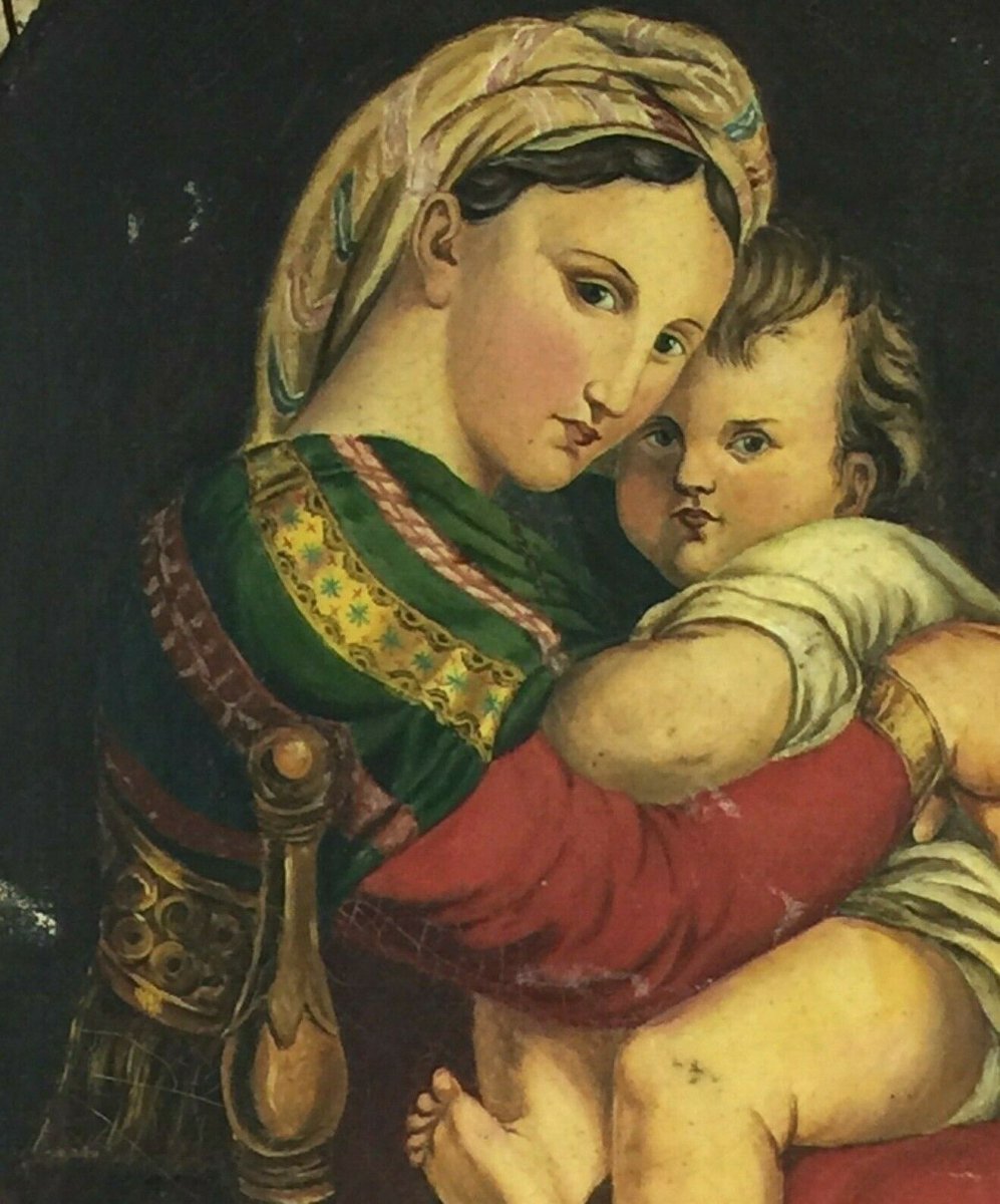 Oil On Canvas Virgin Al Child Madonna XIX Eme Resumption Of Raphael-photo-3