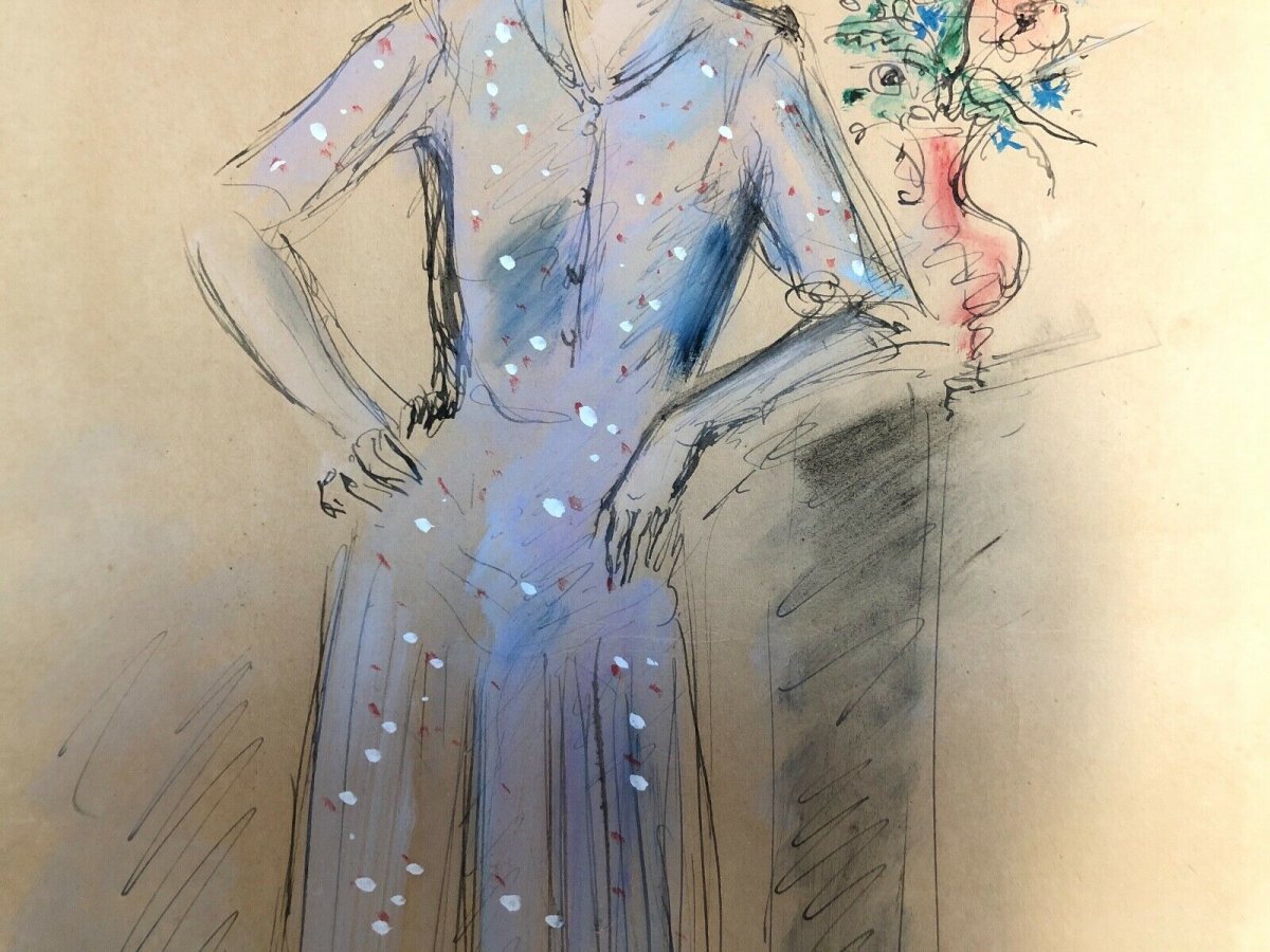 Aquarelle dessin rehaussé Femme 1943 Signée André Dignimont-photo-1